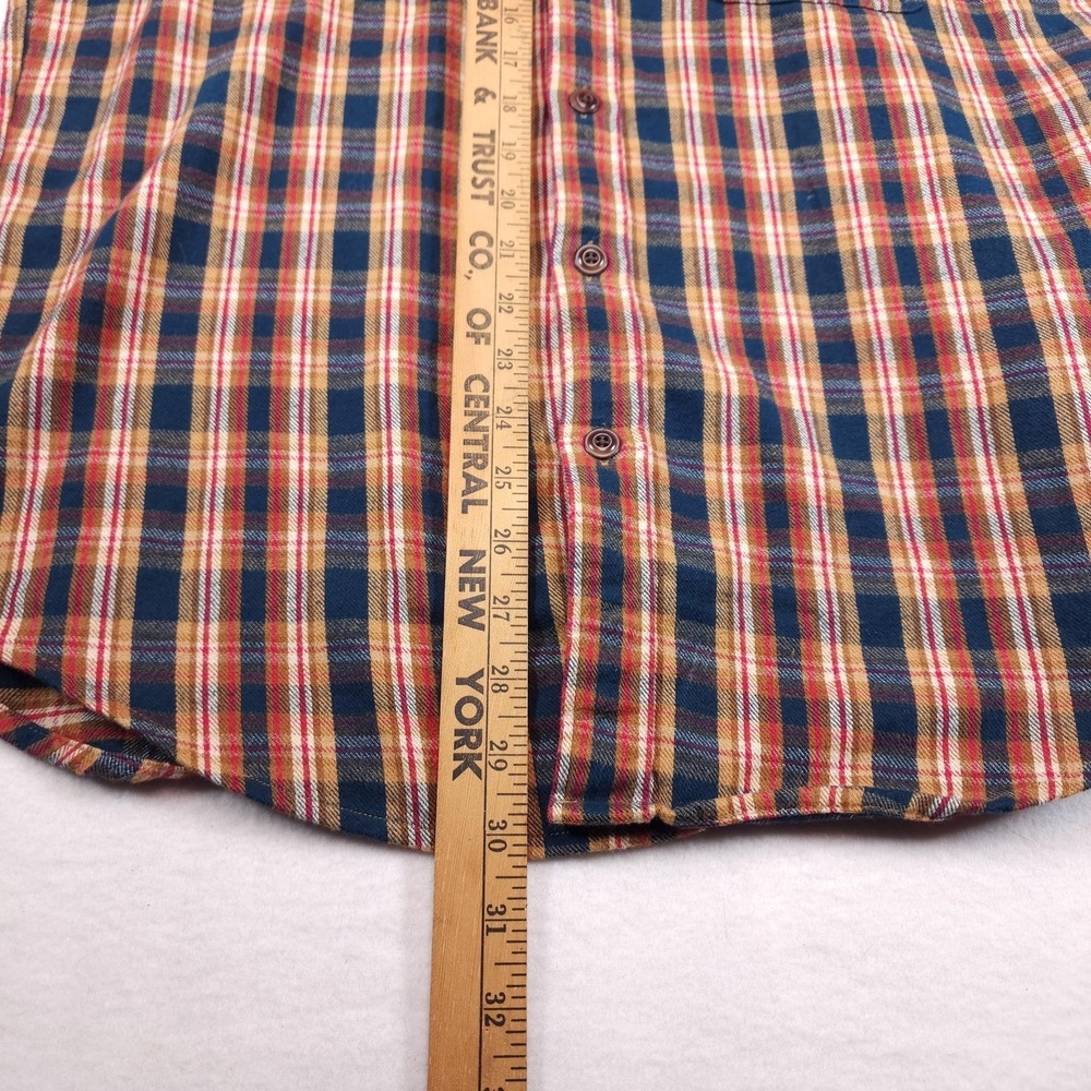 J Crew Midweight Flannel Mens Large Blue Plaid Button Down Slim Cotton - Picture 10 of 11